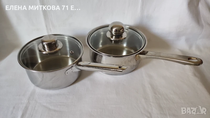 Две касероли от неръждаема стомана с двойно дъно и капак, снимка 1