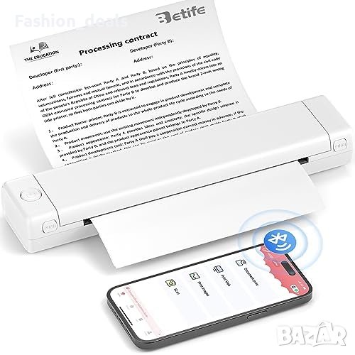 Нов Термален Bluetooth принтер Betife Безжичен за пътуване за телефон и лаптоп A4, снимка 1