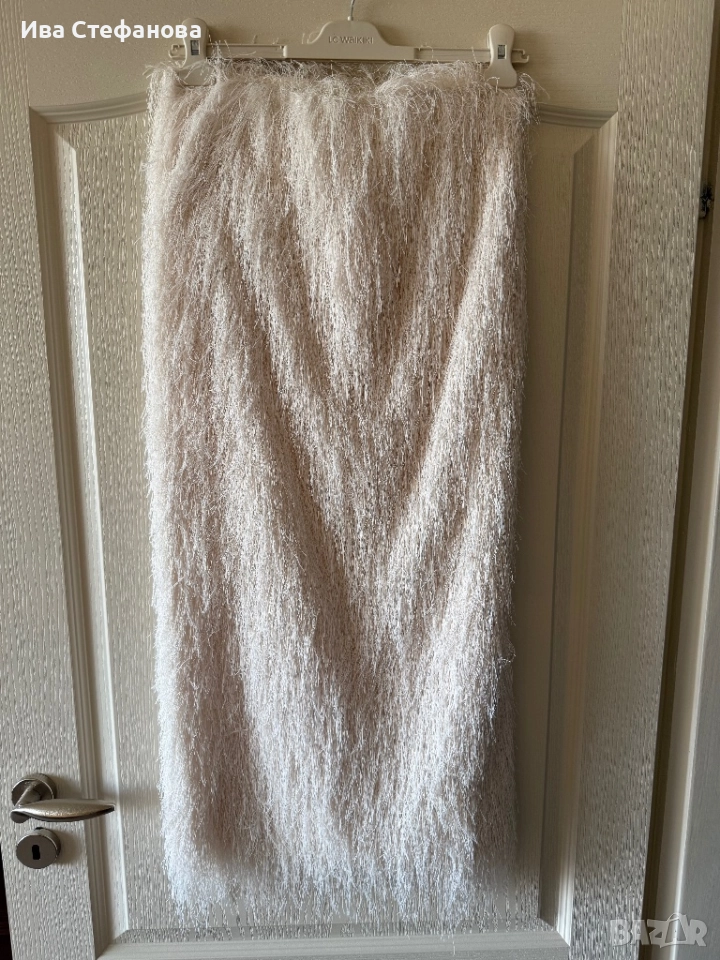 Нова разкошна рошава  висока талия екрю светло бежова дълга парти коктейлна официална пола ресни , снимка 1