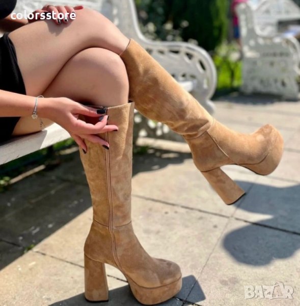 Ботуши на ток - светлокафяв велур - B201, снимка 1