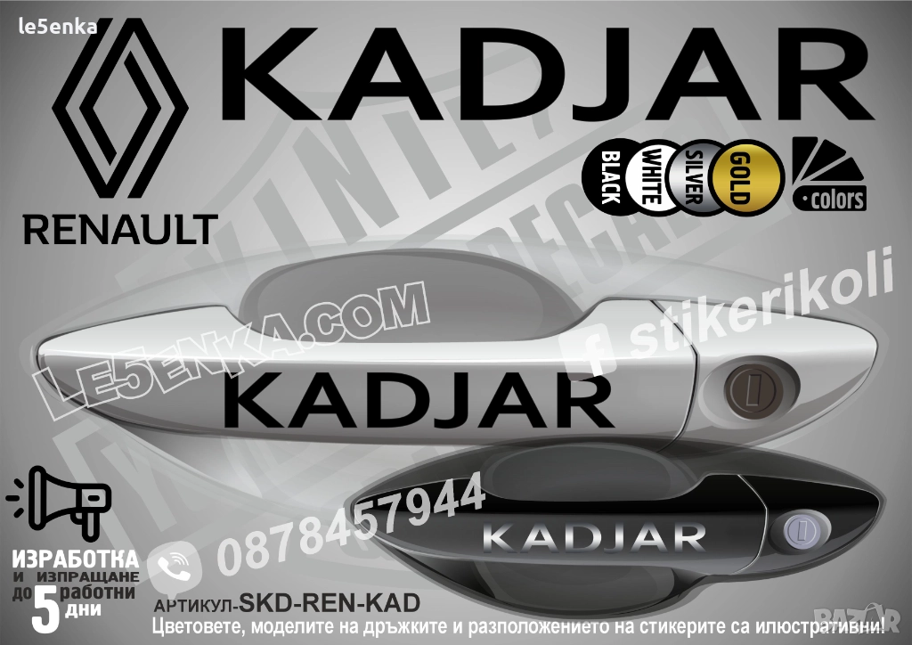 Renault Kadjar стикери дръжки SKD-REN-KAD, снимка 1