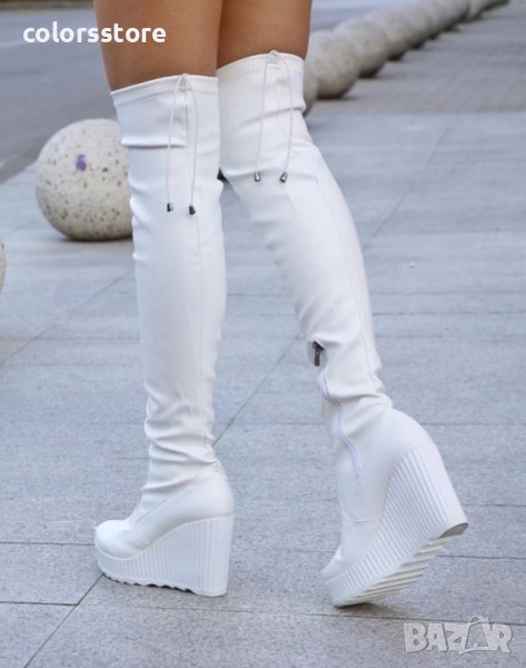 Ботуши на платформа - бяла кожа - 1906, снимка 1