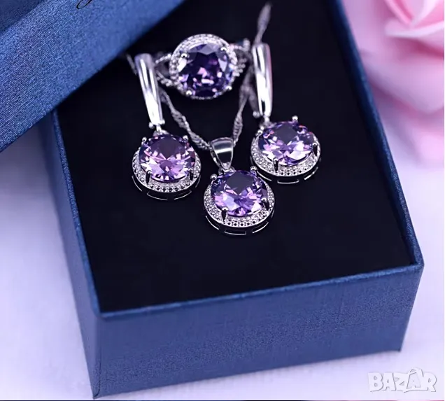 Сребърен комплект с лилави сапфири, снимка 1