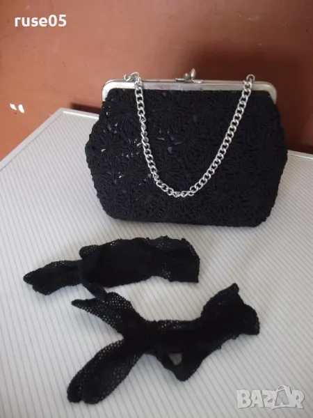 Чанта дамска в оплетка и ръкавици на 1 кука стара, снимка 1