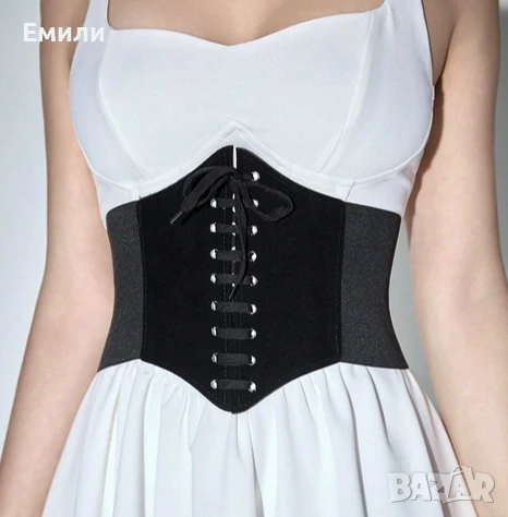 Черен еластичен корсет колан за талия с велур и връзки XS, S и M, снимка 1