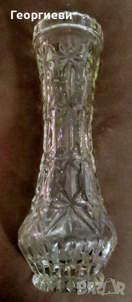Ваза, прозрачна, безцветна, с орнаменти, снимка 1