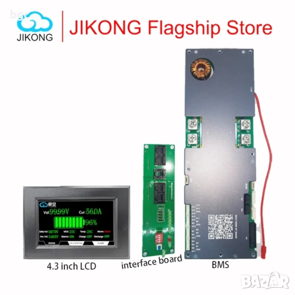 Комплект BMS 150A JK-PB2A16S15P + 4.3" ТЪЧСКРИЙН МОНИТОР За LIFEPO4 LTE GEL AGM ОЛОВНО-КИСЕЛ , снимка 1
