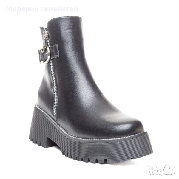 Зимни дамски боти в черно с цип , снимка 1