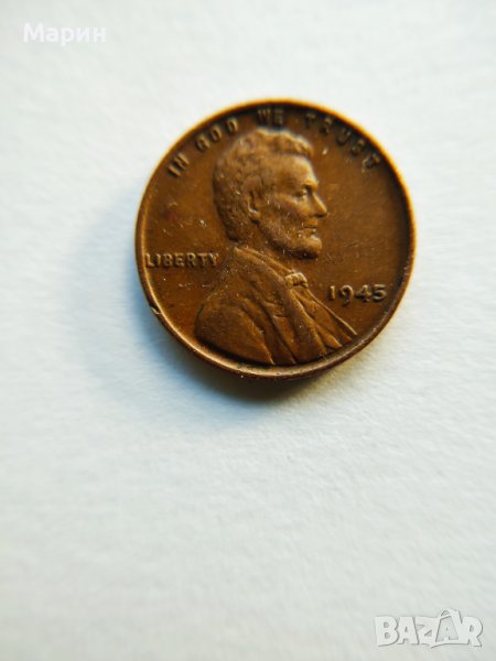 Lincoln Wheat Penny 1945 год. - рядка монета пълна с история на USA, снимка 1