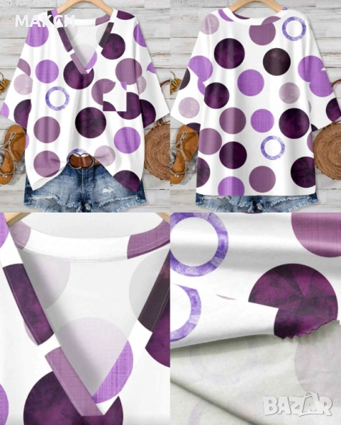 Макси еластична блуза с V-образно деколте и джобче в красив свеж десен, снимка 1