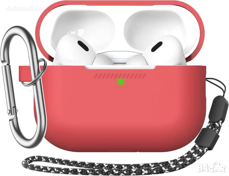 НОВ! Силиконов калъф за AirPods Pro 2, с карабинер и ръчна лента, снимка 1