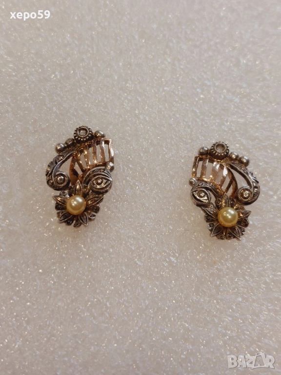 Прекрасни стари златни 18 к. обеци , перли и диаманти, снимка 1