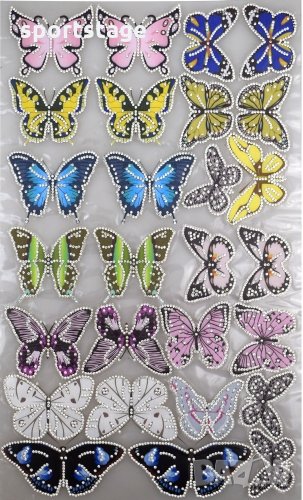 Декорация пеперуди с камъчета за дрехи. Лист с 27 пеперуди с различни дизайни и размери. Размери на , снимка 1