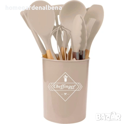 Комплект кухненски прибори Cheffinger 12 части силикон дървени дръжки термоустойчиви , снимка 11 - Прибори за хранене, готвене и сервиране - 54165838