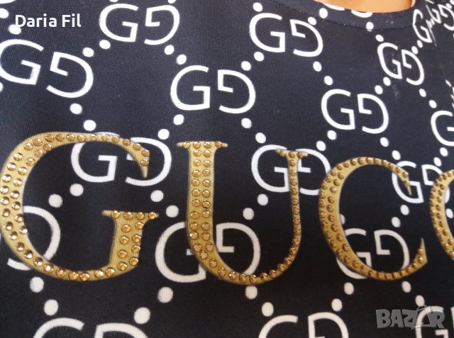 Стилна черна рокля на бели фигури с надпис от златисти камъчета, снимка 3 - Рокли - 39643845