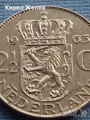 Сребърна монета 2 1/2 гулдена 1963г. Кралица Юлиана Нидерландска 29627, снимка 2 - Нумизматика и бонистика - 42755303