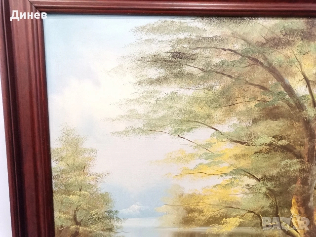 „Спокойствие край езерото“ – Авторска маслена живопис в масивна рамка, снимка 11 - Картини - 53966492