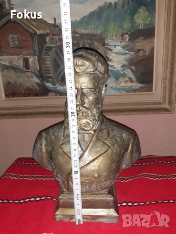Страхотен бюст на Христо Ботев от лят бетон с цвят бронз, снимка 6 - Антикварни и старинни предмети - 52528060