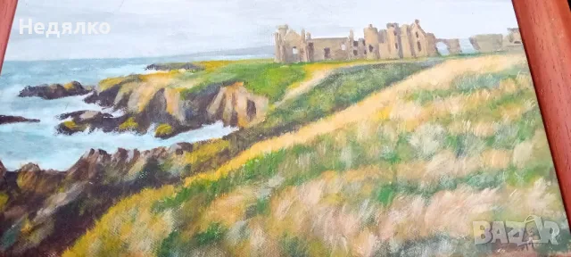 Красива картина,Slains Castle,масло на платно, снимка 14 - Картини - 49341656