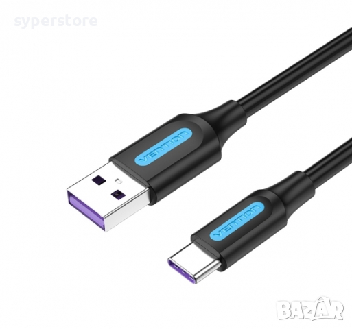 Кабел USB3.1 Type C Мъжко към USB Мъжко 0.5m Черен Vention CORBD 5A Charging Cable USB Type C - USB 