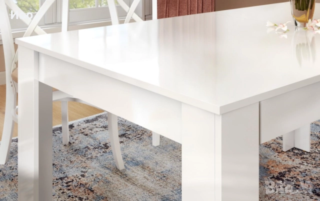 Голяма трапезна маса(разтегателна) бял гланц почти нова!!! Промоция!, снимка 3 - Маси - 52454555