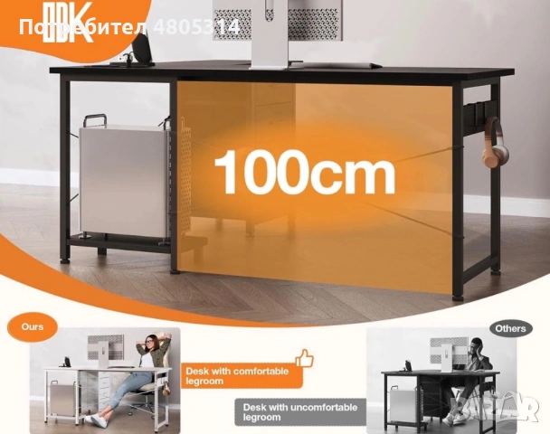 Ъглово бюро L-образно 135x100 см с контакти и USB – офис/гейминг, снимка 6 - Бюра - 54284040