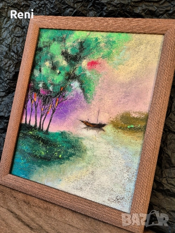 Езерото, картина оригинал, пастел