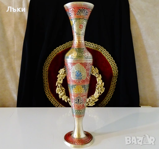 Бронзова ваза 36 см.,цветен клетъчен емайл. , снимка 7 - Антикварни и старинни предмети - 53035496