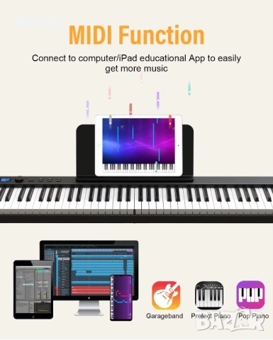 88-клавишно сгъваемо пиано (полупретеглено) електронно пиано, снимка 4 - Пиана - 54215162