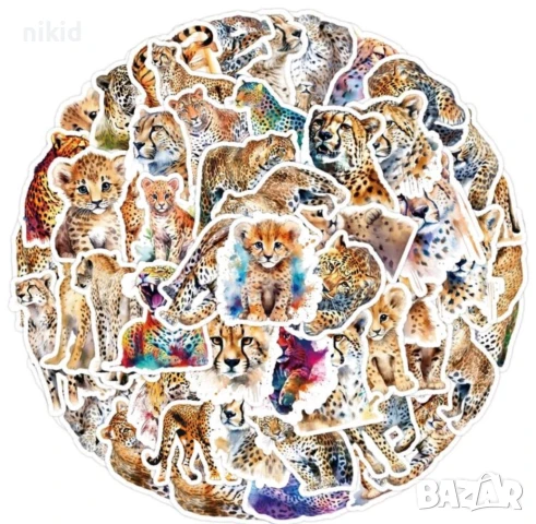 50 бр Леопард Пума Тигър  самозалепващи лепенки стикери за украса декор картонена торта и др, снимка 2 - Други - 51322372