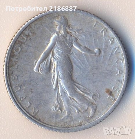 Франция стар сребърен франк 1917 година, снимка 2 - Нумизматика и бонистика - 38318863