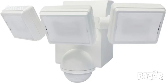 Бяла IQ тройна прожекторна лампа за сигурност с PIR сензор, работеща с батерии, 1000 лумена LED