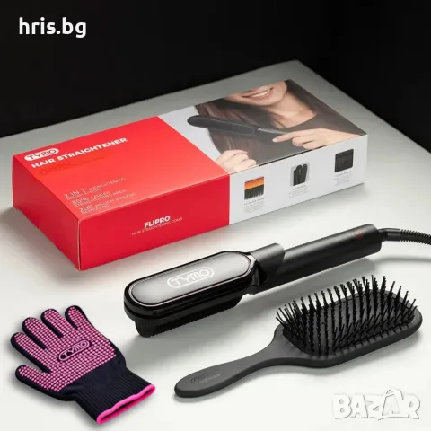Четка преса за коса TYMO Flat Iron Hair Straightener Brush 2 in 1 200M Ions Ceramic Black