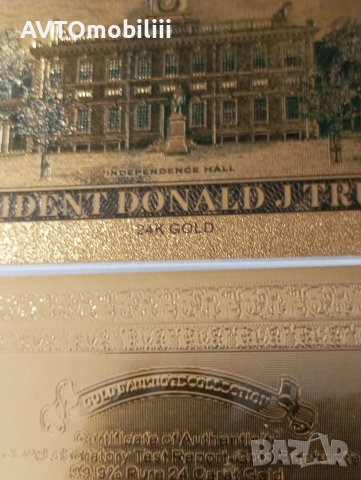 Позлатена с 24 карата злато релефна банкнота 100 долара с Доналд Тръмп, снимка 2 - Нумизматика и бонистика - 51375392