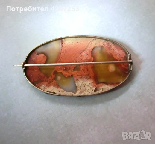 Старинна брошка с естествен камък дендритен ахат, снимка 4 - Други - 49417112