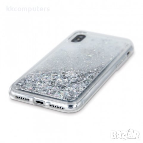 Силиконов кейс MBX Liquid с течност и брокат, За iPhone 14 (6.1), Сребрист, снимка 8 - Калъфи, кейсове - 39117884