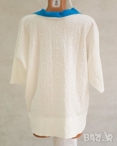 Дамска бяла блуза с контрастни елементи в синьо Margo Collection - 4XL, снимка 2 - Блузи с дълъг ръкав и пуловери - 42637497