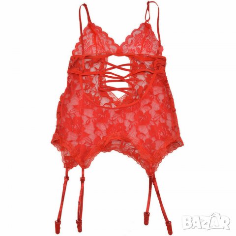 Червен корсет в комплект с жартиери, чорапи, прашки и лента за ръце - Код 1222, снимка 9 - Бельо - 39870209