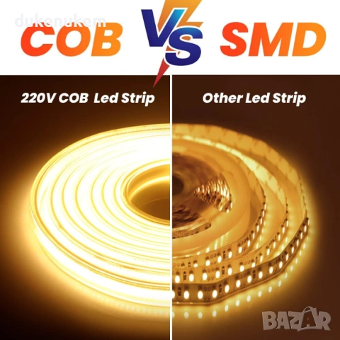 LED лента COB 3 м, 360 LED/м, 220V, IP65 водоустойчива, топла светлина, снимка 6 - Лед осветление - 52638213