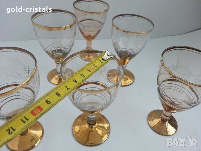 Ретро стъклени чаши с позлата гравирани , снимка 8 - Антикварни и старинни предмети - 29996600
