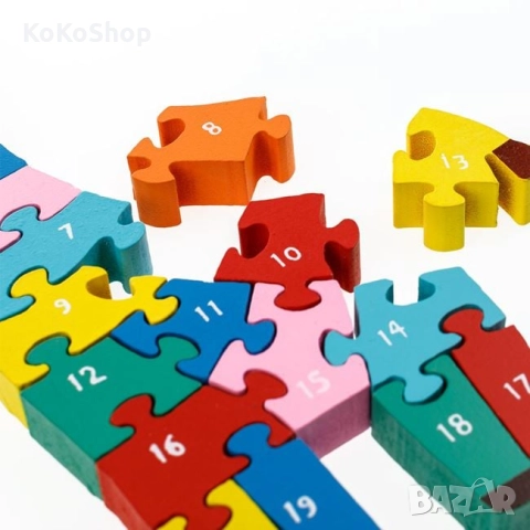 Дървен пъзел с цифри "Жираф"-11х28 см., снимка 2 - Игри и пъзели - 52286149