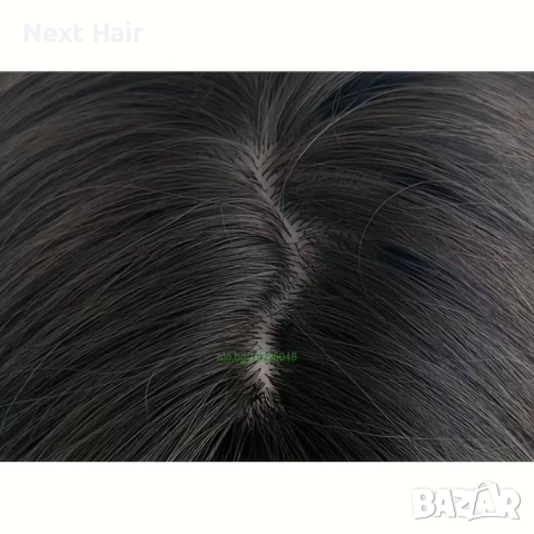 Синтетична тъмно кафява перука - 55 см, средна дължина с бретон и зиг-заг път, снимка 7 - Аксесоари за коса - 52897552