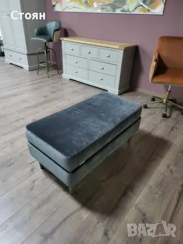 Голяма сива табуретка от плат с функция ракла, снимка 7 - Дивани и мека мебел - 49329166