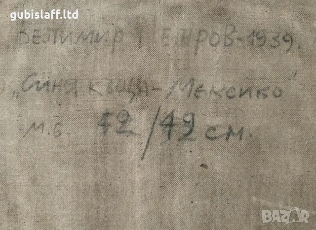 Kартина "Синя къща-Мексико", худ. Велимир Петров, 1981 г., снимка 3 - Картини - 55711151