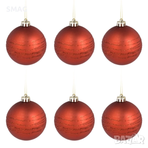 Комплект коледни топки за елха – червени мат и с брокат, Ø8 см – 6 броя_1072175