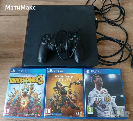 PlayStation 4 с контролер + 3 игри