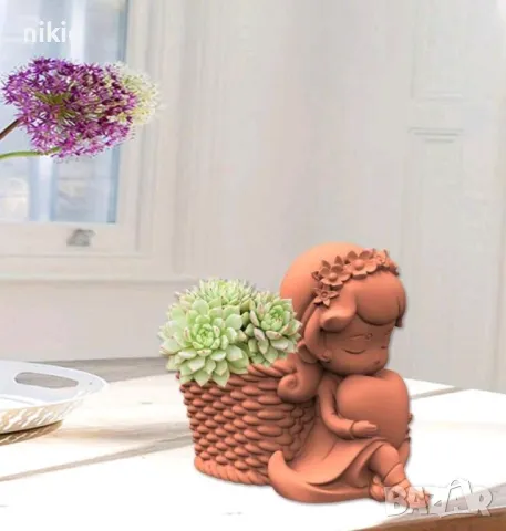 3D момиче момиченце със сърце ❤  кашпа саксия моливник силиконов молд форма калъп гипс смола декор, снимка 7 - Форми - 49215451