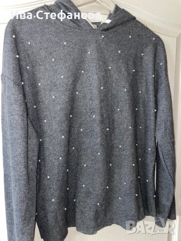 Стилен класически сив мек тънък пуловер блуза Zara zara бели перли , снимка 5 - Блузи с дълъг ръкав и пуловери - 42655609