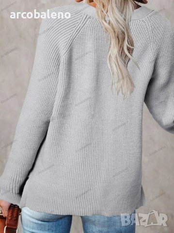 Дамски ежедневен моден плетен пуловер с V-образно деколте, 5цвята - 023, снимка 10 - Блузи с дълъг ръкав и пуловери - 39728515