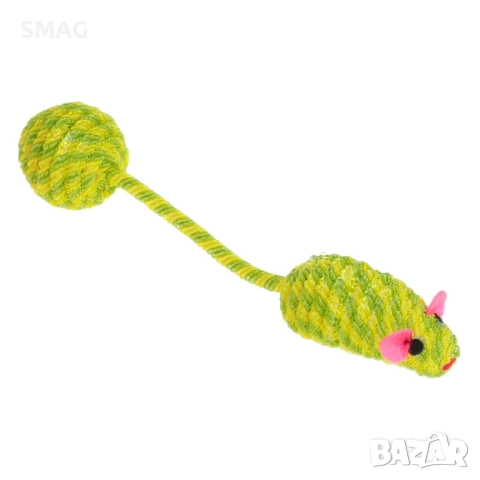 Играчка мишка с опашка от корда и топче за котки 20 см_1212285, снимка 3 - За котки - 52163453